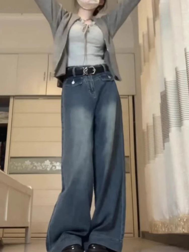 Retro Baggy Washed Blue Wide Leg Pants